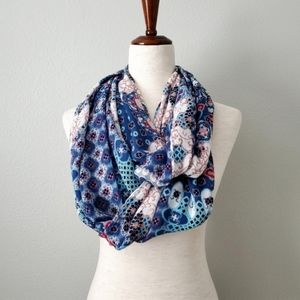 Beautiful Boho Infinity Scarf With A Tapestry Pattern In Shades Of Blue